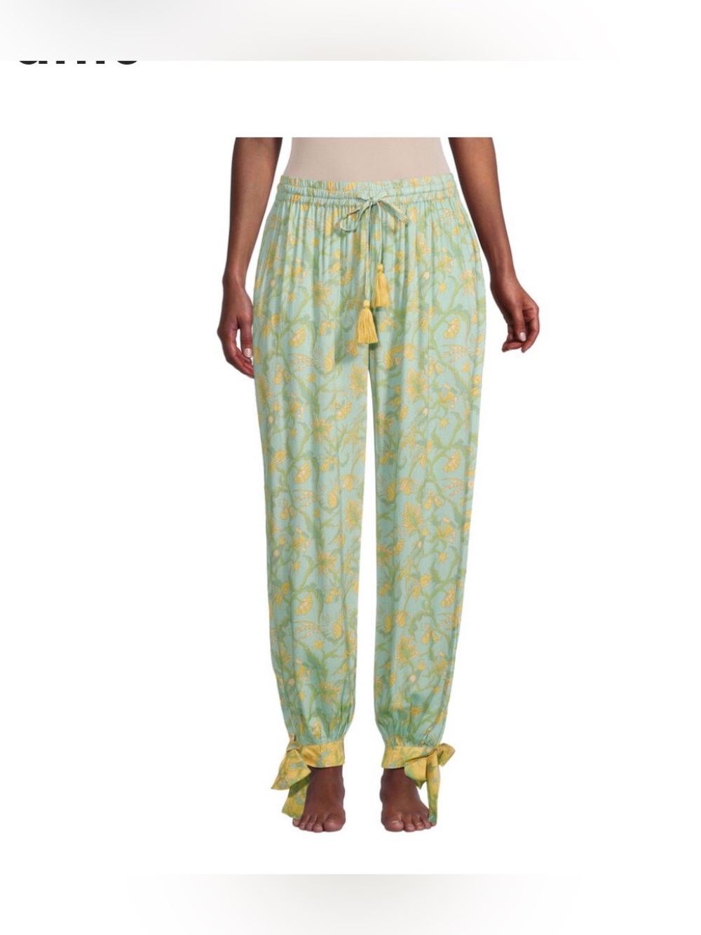 World Market Lola Blue Yellow Jaipur Floral Pajama Boho Pants Size S/M